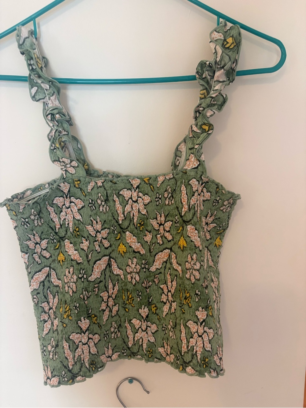 aerie Green Floral Ruffle-Strap Cropped Camisole